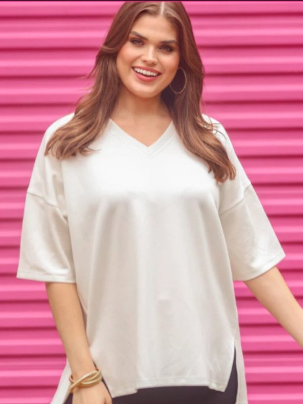 Hi Lo Short Sleeve Tunic Top - Off White